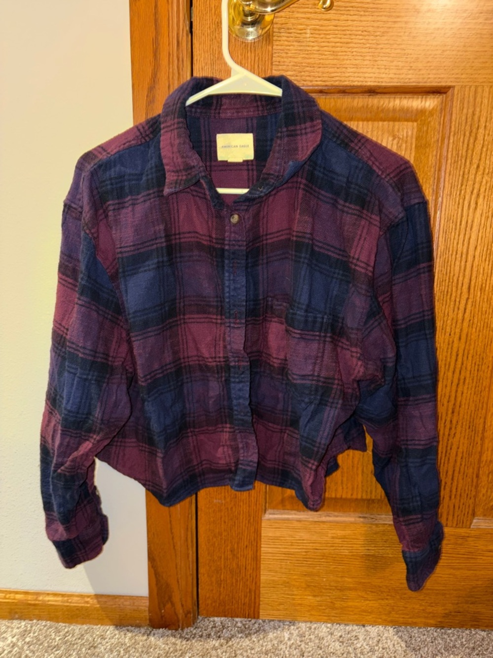 American Eagle Outfitters Navy & Burgundy Plaid Flannel